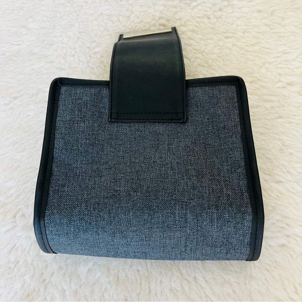 Bvlgari Parfume Black Leather Gray Canvas Bifold Cosmetic Novelty Pouch Case